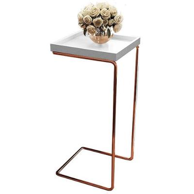 Mesa Apoio Lateral Para Sofá Pé Cobreado LarFlex Cor:branco
