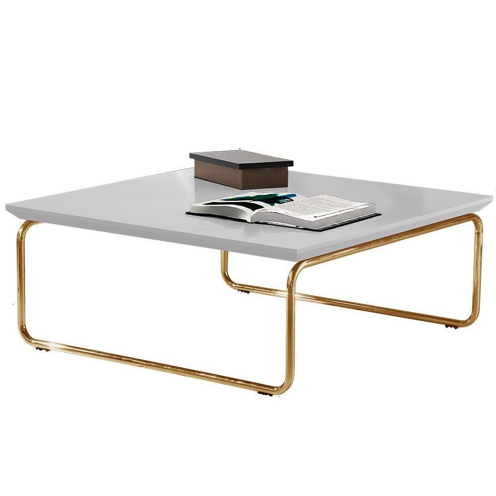 Mesa de Centro Kairos Pé Ouro Bisart Decor Branco - 2