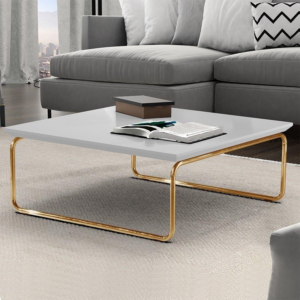 Mesa de Centro Kairos Pé Ouro Bisart Decor Branco - 4