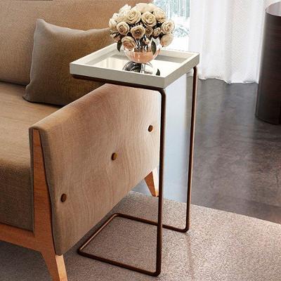 Mesa Apoio Lateral Para Sofá Espelhada Pé Café LarFlex Cor:laca Off White