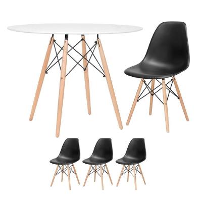 Mesa Redonda Eames 100cm Branco + 3 Cadeiras Preto