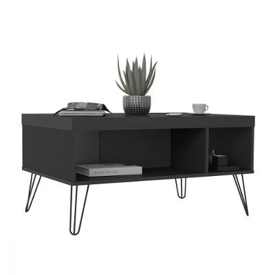 Mesa de Centro Liberty Preto com 2 Nichos e Pés Artely