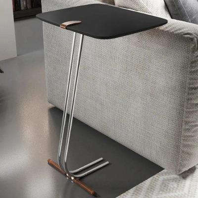 Mesa de Apoio p/ Sofá Bandeja Preta Base Cromada