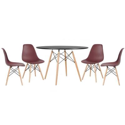 Mesa Redonda Eames 120cm Preto + 4 Cadeiras Marrom