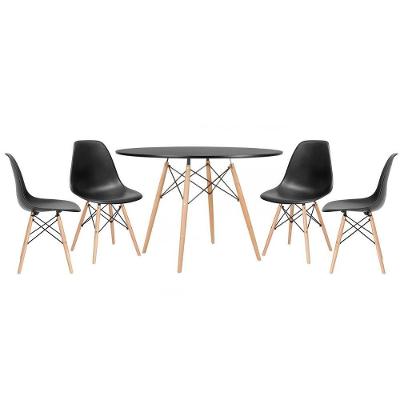 Mesa Redonda Eames 120cm Preto + 4 Cadeiras Preto