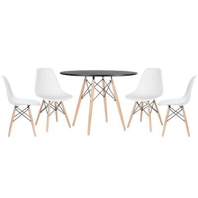 Mesa Redonda Eames 100cm Preto + 4 Cadeiras Branco