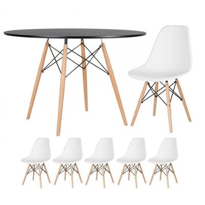 Mesa Redonda Eames 120cm Preto + 5 Cadeiras Branco