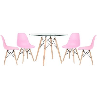 Mesa Redonda Eames 100cm + 4 Cadeiras Rosa Claro