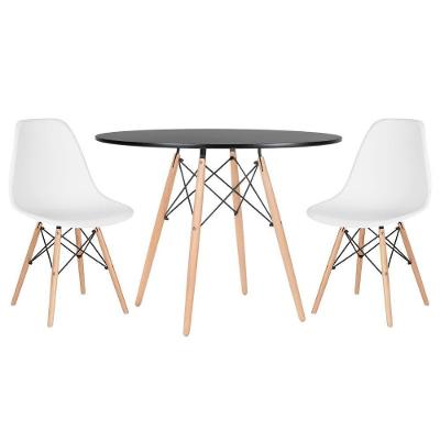 Mesa Redonda Eames 100cm Preto + 2 Cadeiras Branco