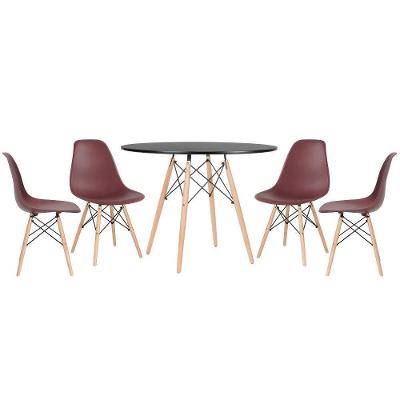 Mesa Redonda Eames 100cm Preto + 4 Cadeiras Marrom