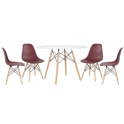 Mesa Redonda Eames 120cm Branco + 4 Cadeiras Marrom
