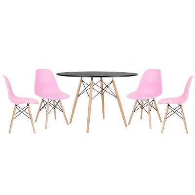 Mesa Redonda Eames 120cm Preto + 4 Cadeiras Rosa Claro