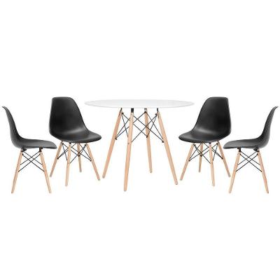Mesa Redonda Eames 100cm Branco + 4 Cadeiras Preto