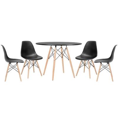 Mesa Redonda Eames 100cm Preto + 4 Cadeiras Preto