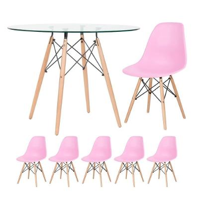 Mesa Redonda Eames 100cm + 5 Cadeiras Rosa Claro Rosa-Claro