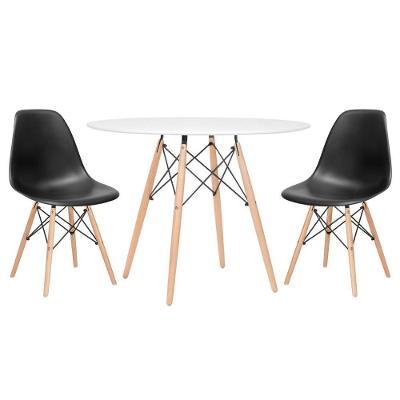 Mesa Redonda Eames 100cm Branco + 2 Cadeiras Preto