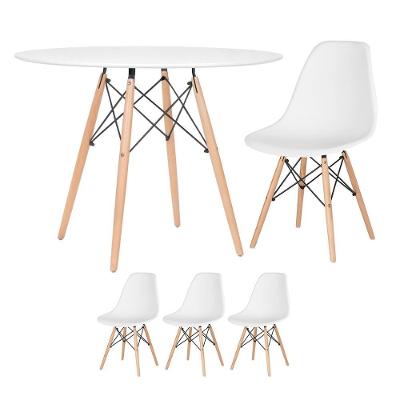 Mesa Redonda Eames 100cm Branco + 3 Cadeiras Branco