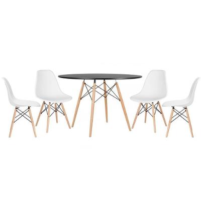Mesa Redonda Eames 120cm Preto + 4 Cadeiras Branco