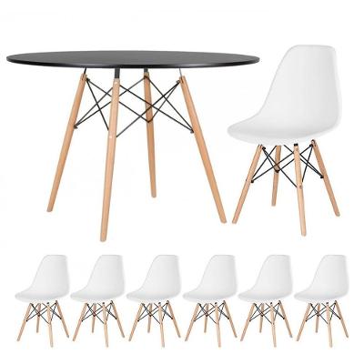 Mesa Redonda Eames 120cm Preto + 6 Cadeiras Branco
