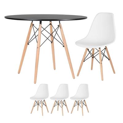 Mesa Redonda Eames 100cm Preto + 3 Cadeiras Branco