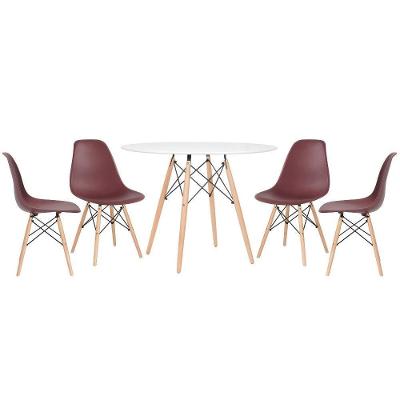 Mesa Redonda Eames 100cm Branco + 4 Cadeiras Marrom