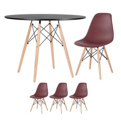 Mesa Redonda Eames 100cm Preto + 3 Cadeiras Marrom