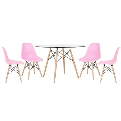 Mesa Redonda Eames 120cm + 4 Cadeiras Rosa Claro Rosa
