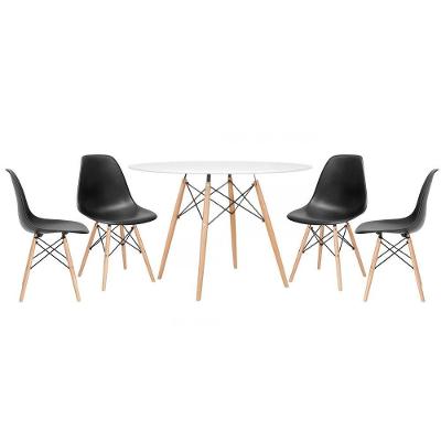 Mesa Redonda Eames 120cm Branco + 4 Cadeiras Preto