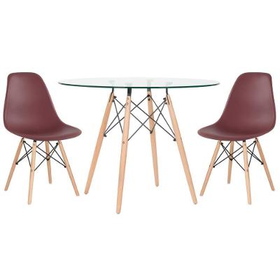 Mesa Redonda Eames 100cm + 2 Cadeiras Marrom