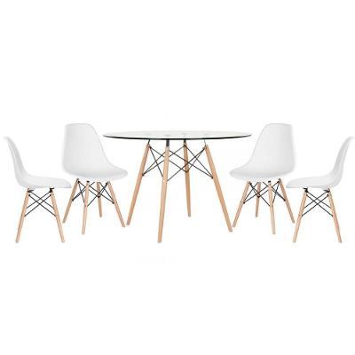 Mesa Redonda Eames 120cm + 4 Cadeiras Branco Branco
