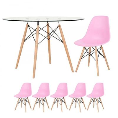 Mesa Redonda Eames 120cm + 5 Cadeiras Rosa