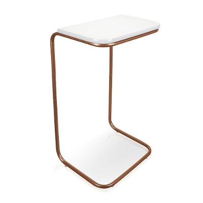 Mesa Lateral Tampo Multiuso P/ Sofá Base Bronze Branco