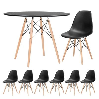 Mesa Redonda Eames 100cm Preto + 6 Cadeiras Preto