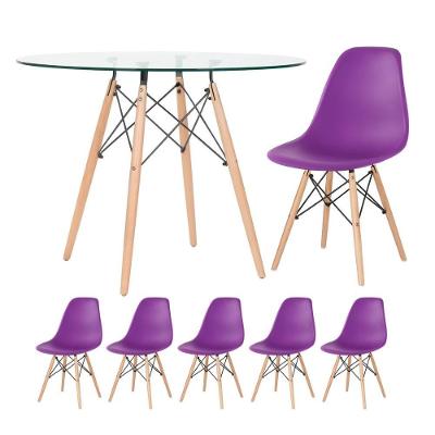 Mesa Redonda Eames 100cm + 5 Cadeiras Roxo Roxo