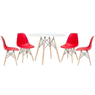 Mesa Redonda Eames 100cm Branco + 4 Cadeiras Vermelho