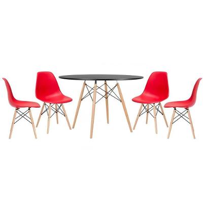 Mesa Redonda Eames 120cm Preto + 4 Cadeiras Vermelho