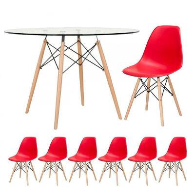 Mesa Redonda Eames 120cm + 6 Cadeiras Vermelho