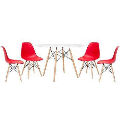 Mesa Redonda Eames 120cm Branco + 4 Cadeiras Vermelho