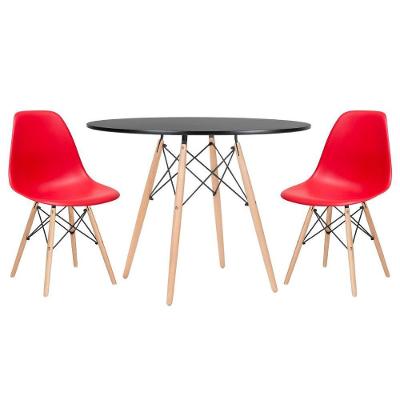 Mesa Redonda Eames 100cm Preto + 2 Cadeiras Vermelho