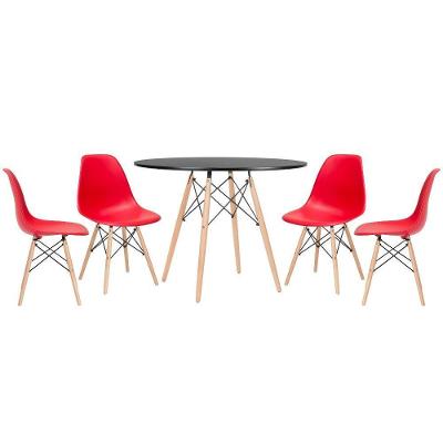 Mesa Redonda Eames 100cm Preto + 4 Cadeiras Vermelho