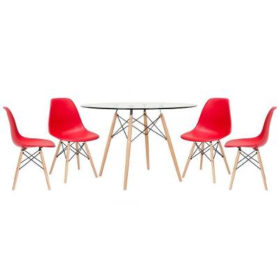 Mesa Redonda Eames 120cm + 4 Cadeiras Vermelho Vermelho
