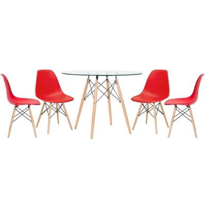 Mesa Redonda Eames 100cm + 4 Cadeiras Vermelho