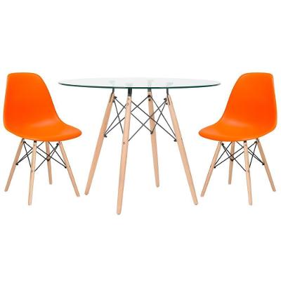 Mesa Redonda Eames 100cm + 2 Cadeiras Laranja