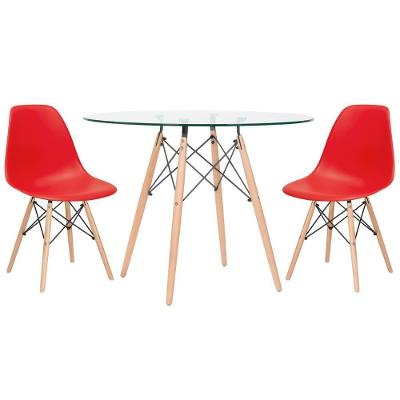 Mesa Redonda Eames 100cm + 2 Cadeiras Vermelho