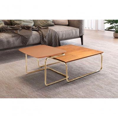 Conjunto Mesa De Centro Kairos Base Ouro Larflex Cor:terracota