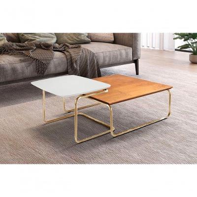 Conjunto Mesa De Centro Kairos Base Ouro Larflex Cor:branco