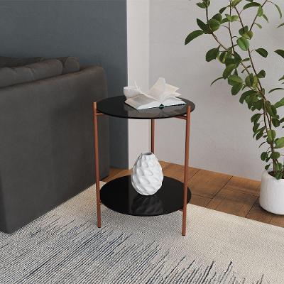 Mesa Lateral Industrial Premium Marbella Cobre Com Preto - Preto