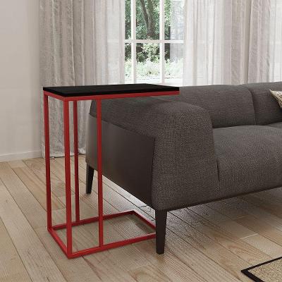 Mesa Lateral Industrial Elena Tampo Preto Base Ferro Vermelho - Preto