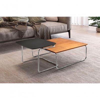 Conjunto Mesa De Centro Kairos Base Cromada Larflex Cor:preto