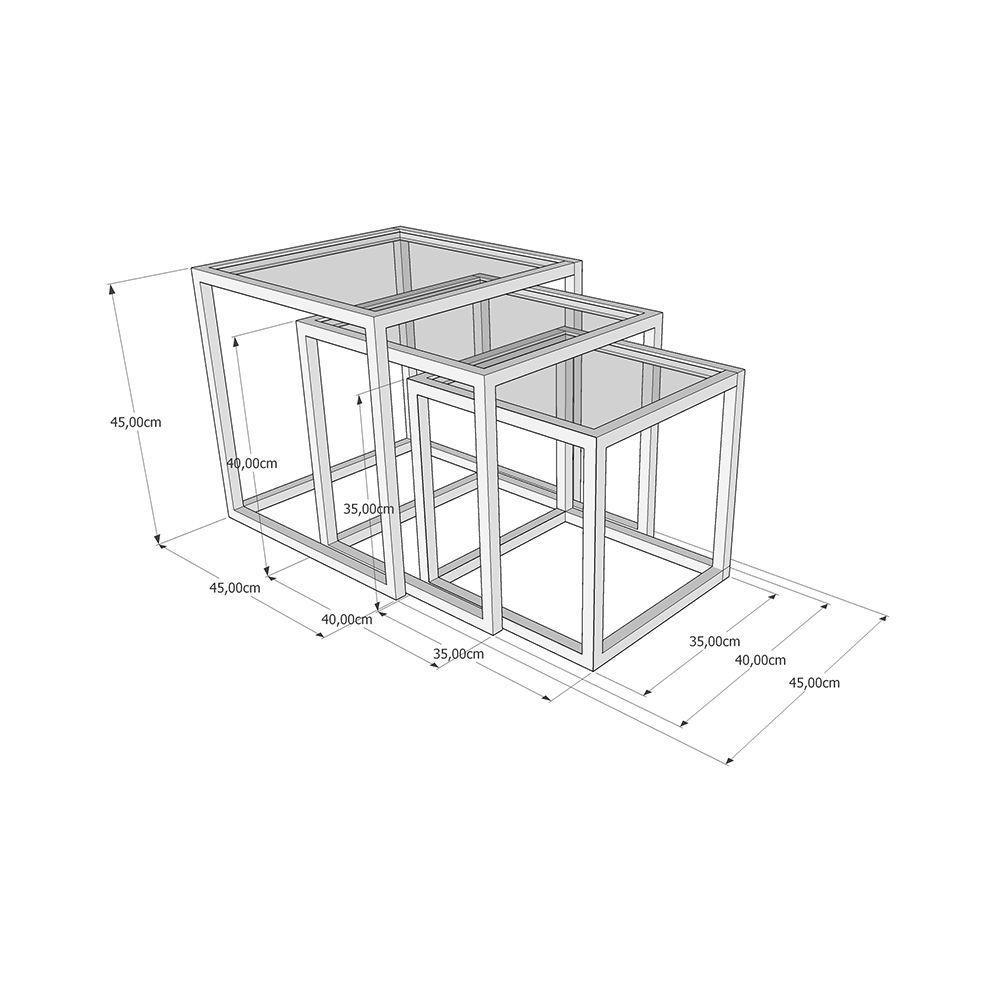 Trio Mesa Lateral Industrial Isabella De Vidro Base Ferro Azul Turquesa - Preto - 2